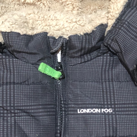 London Fog Gray Plaid Fleece Lined Puffer Jacket 24M - Picture 2 of 7